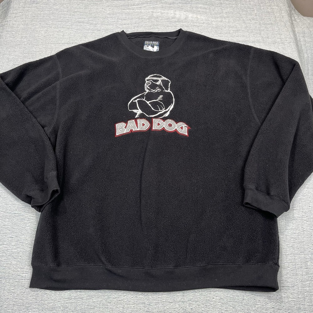 Vtg Big Dogs Bad Dog‎ Fleece Sweatshirt Mens XL Black 1990s